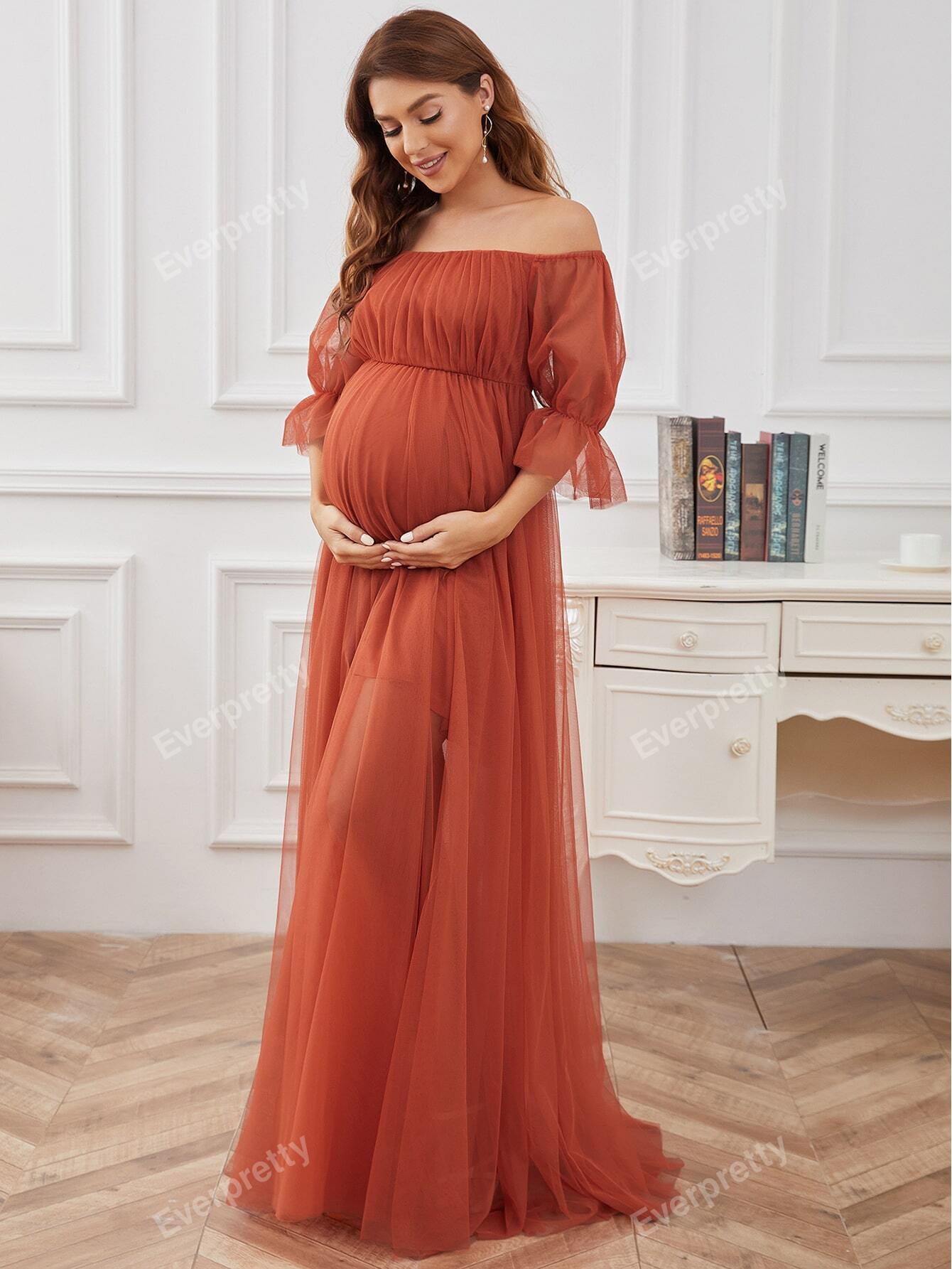 Vestido Elegante de Ombro e Manga,tecido de Malha.