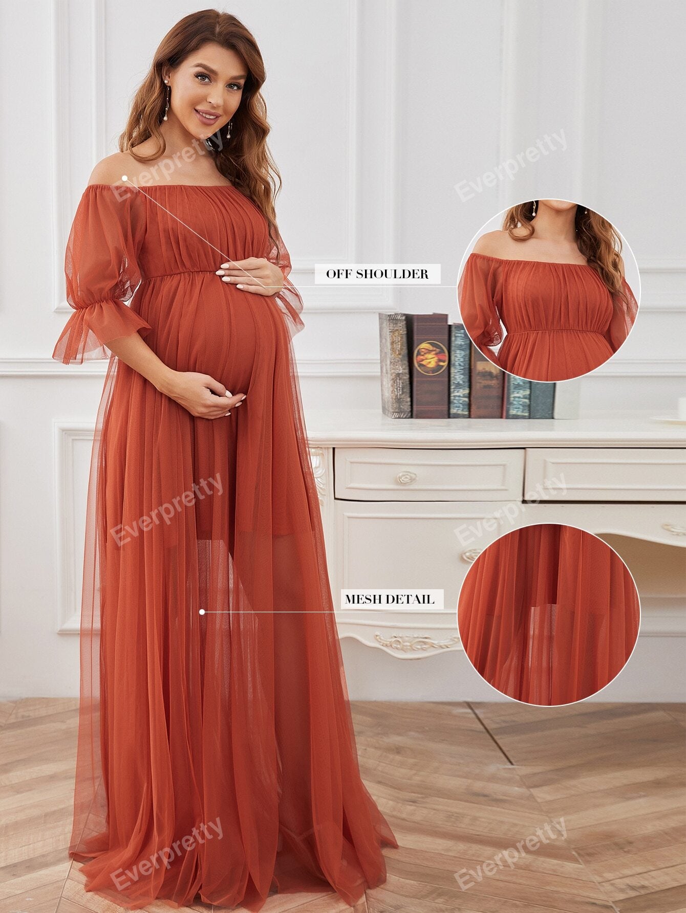 Vestido Elegante de Ombro e Manga,tecido de Malha.