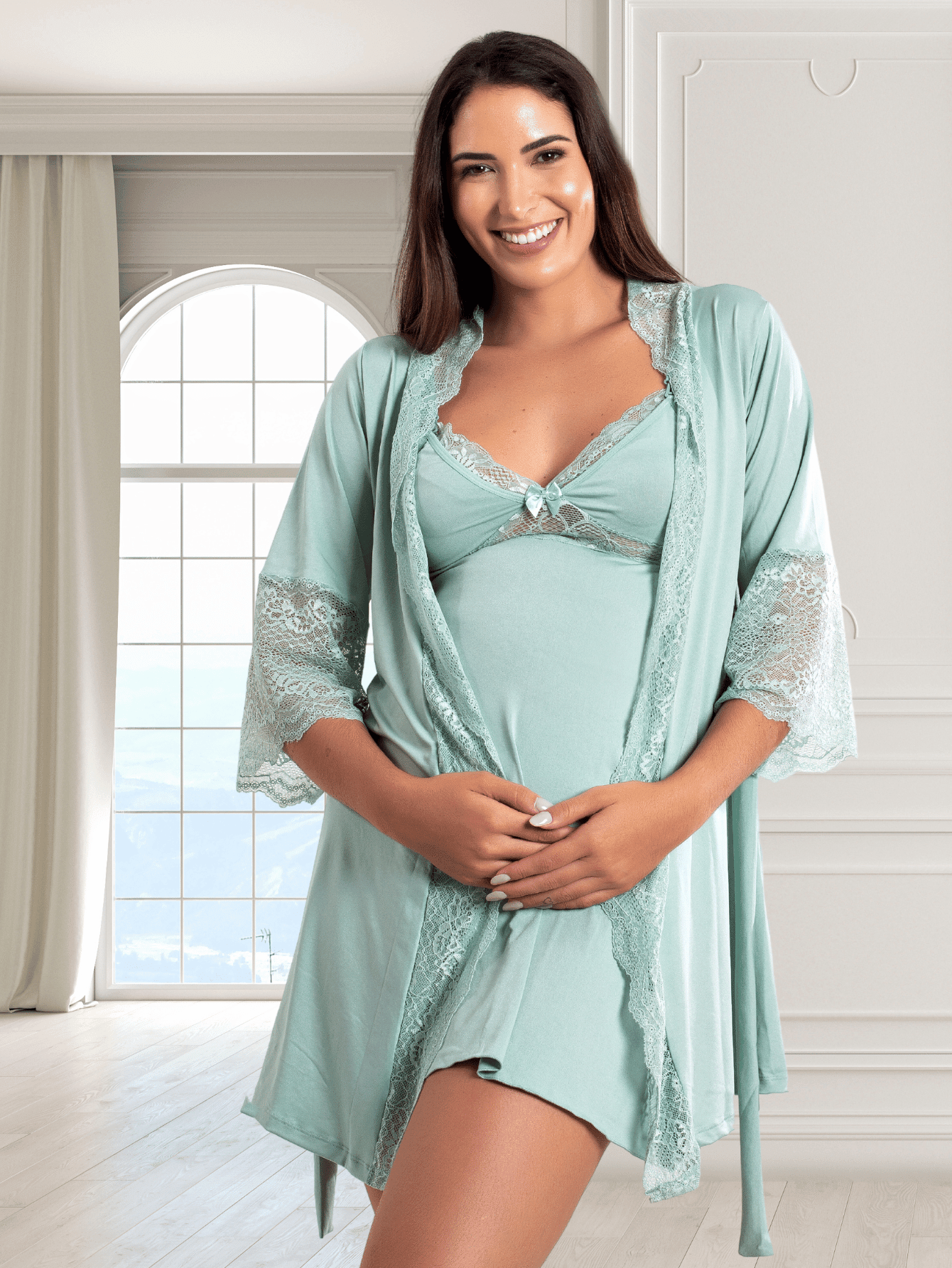 KIT CAMISOLA AMAMENTAÇÃO E ROBE LUXO