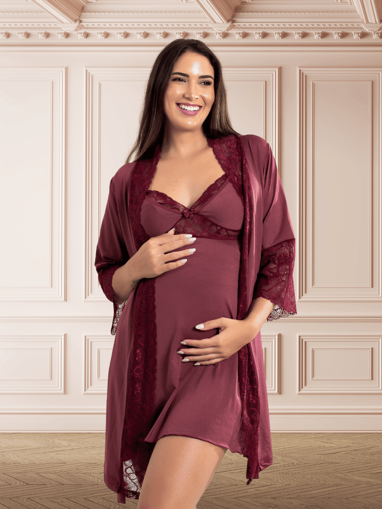 KIT CAMISOLA AMAMENTAÇÃO E ROBE LUXO