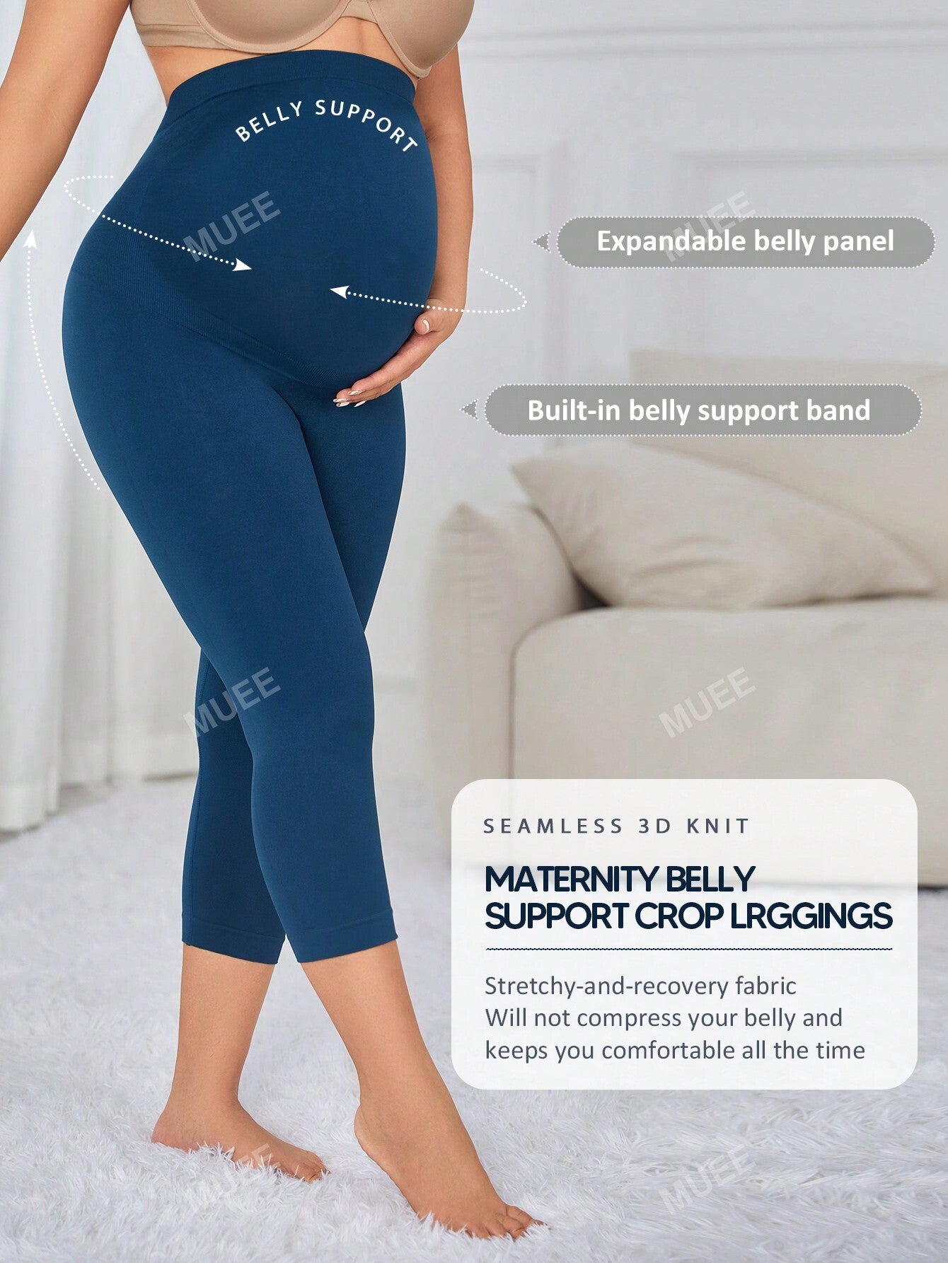 Maternidade Sem Costura Cintura Alta Macio Painel Expansível Conforto Barriga Suporte Capri Leggings