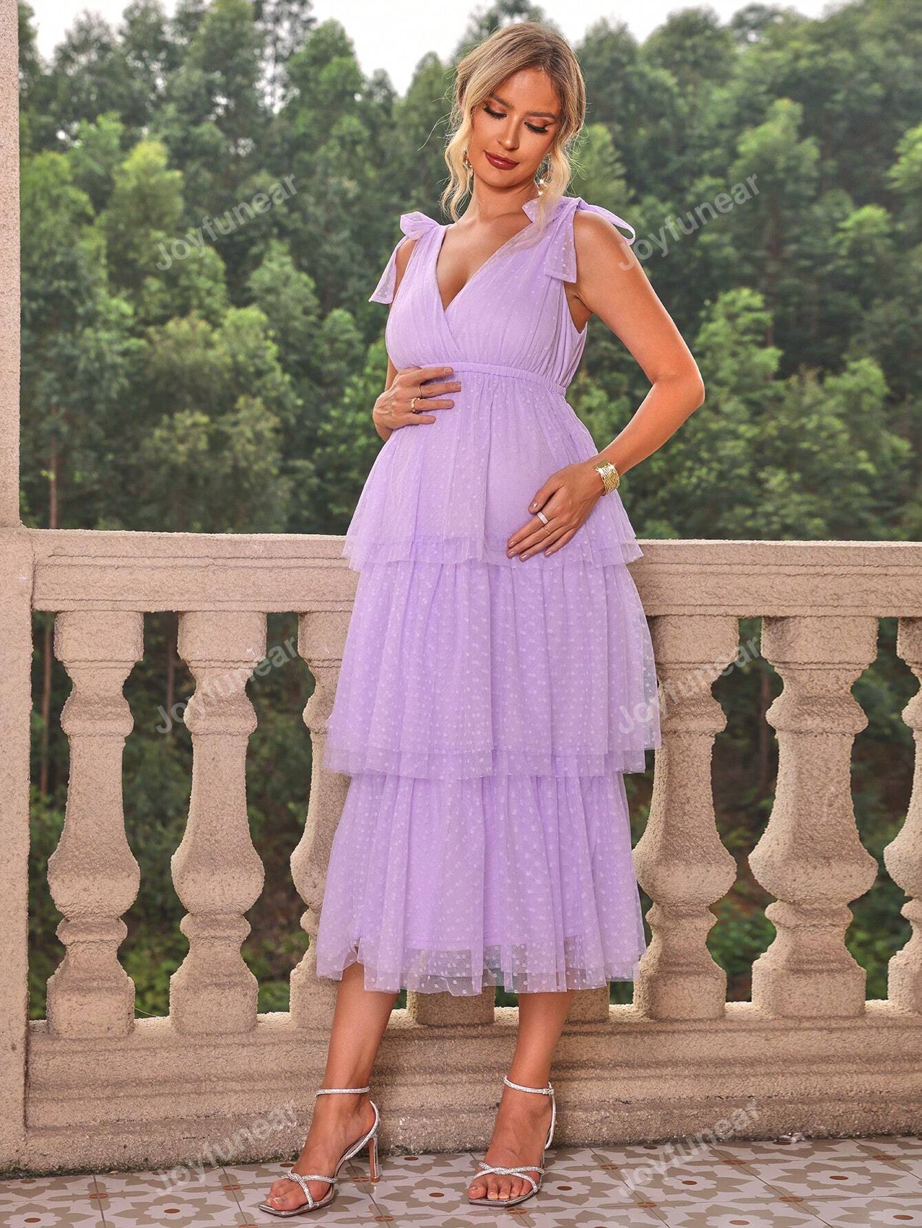 Vestido Multicamadas Elegante Para Maternidade Com Decote Em V Para O Verão