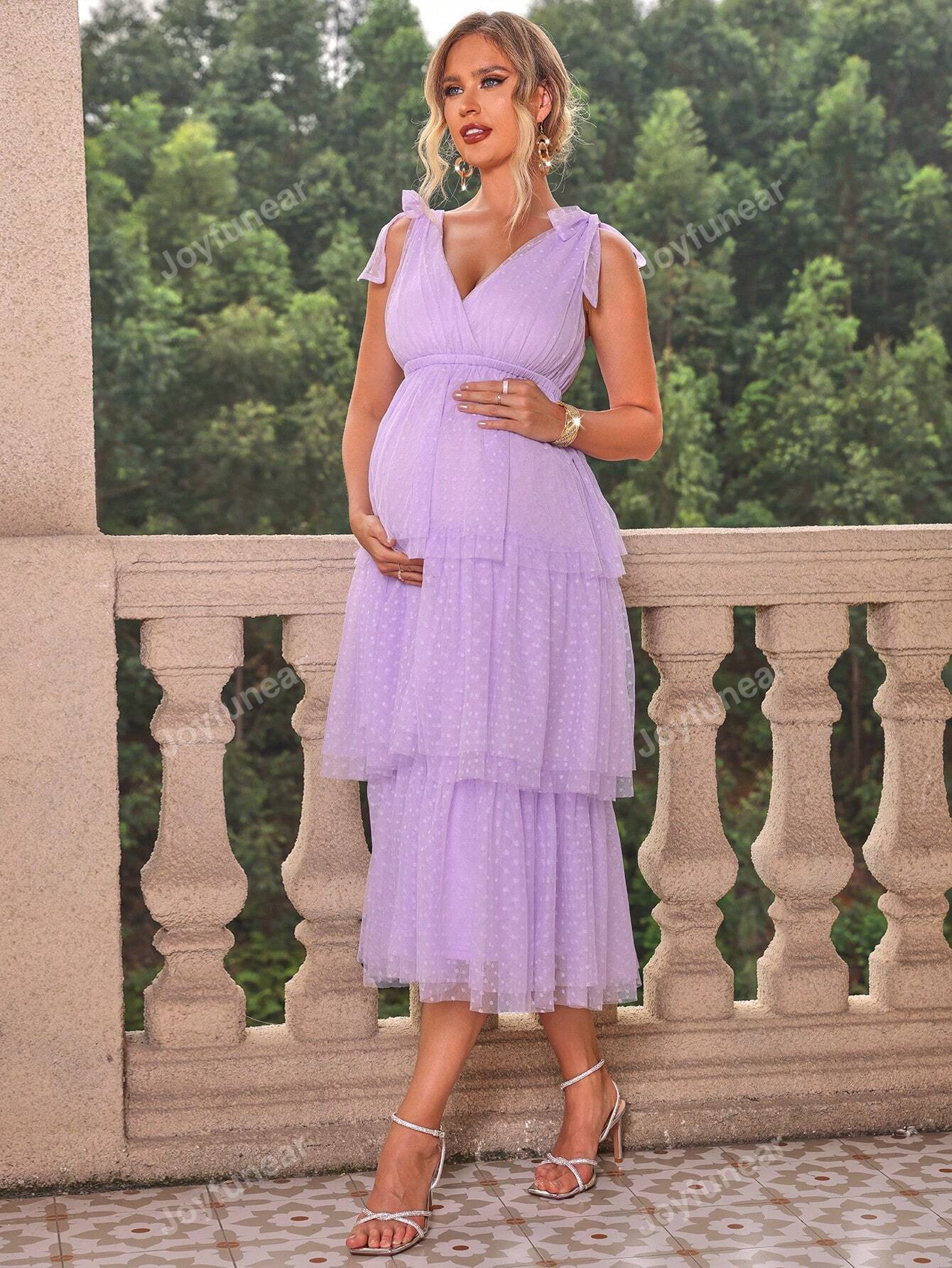 Vestido Multicamadas Elegante Para Maternidade Com Decote Em V Para O Verão