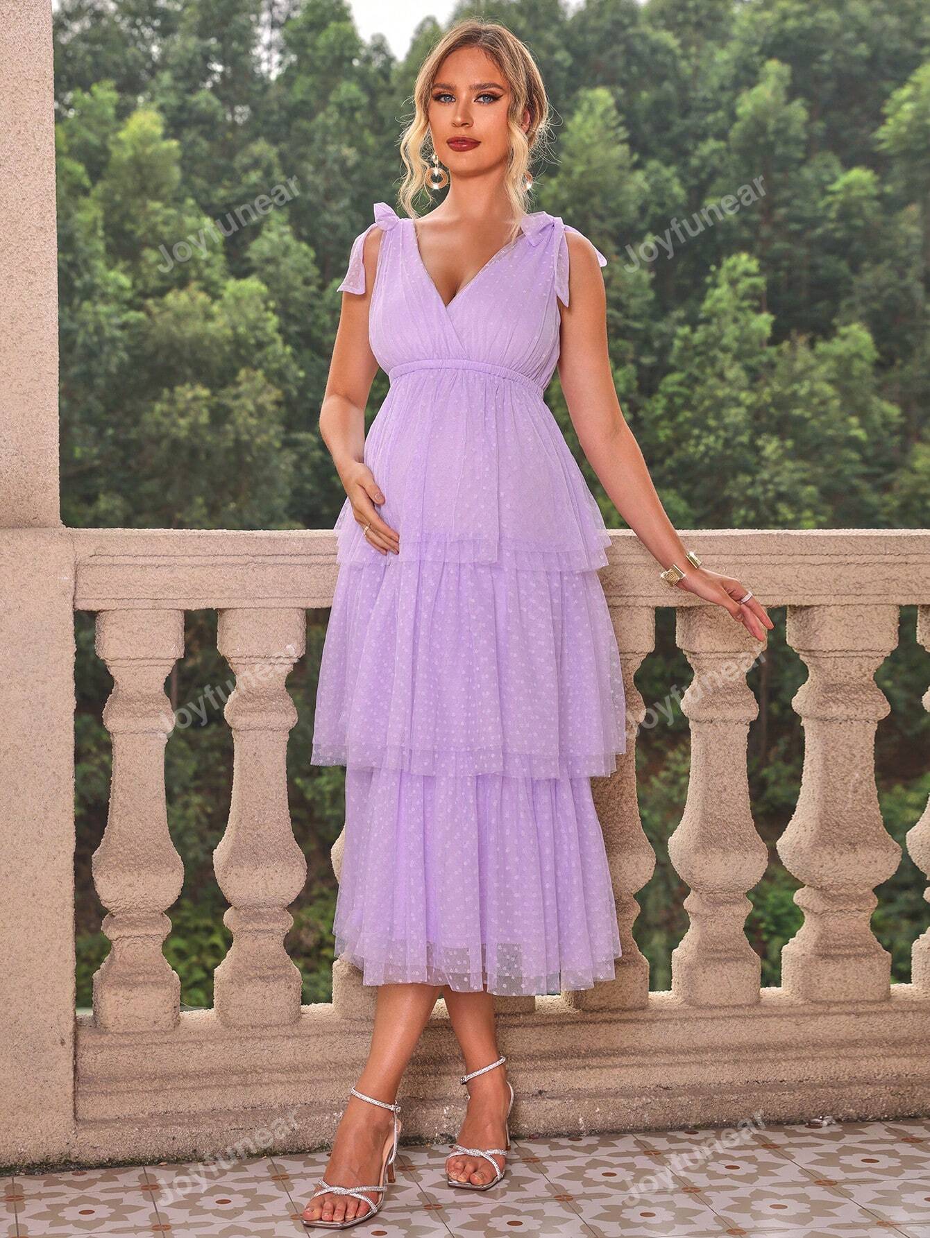 Vestido Multicamadas Elegante Para Maternidade Com Decote Em V Para O Verão