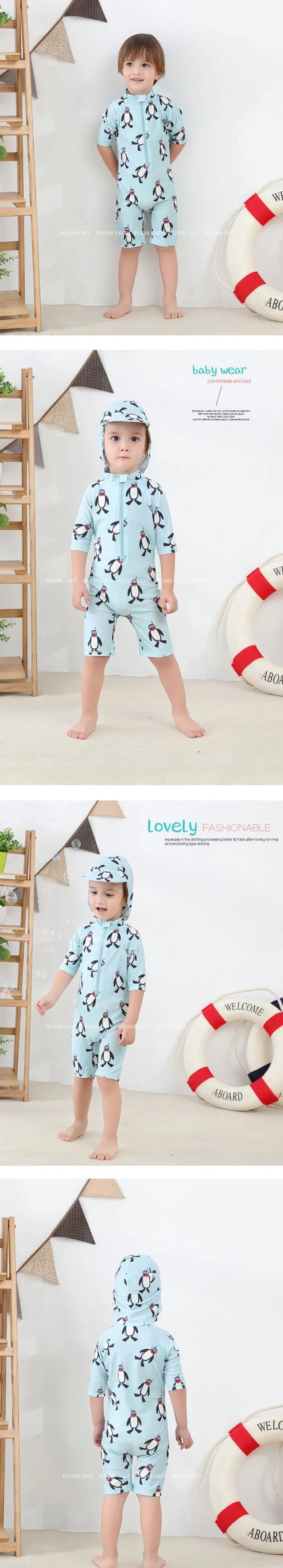 2024 baby boys girls swimwear with cap surfing Wear swimming suit infant toddler kids children Sunscreen beach bathing Suit