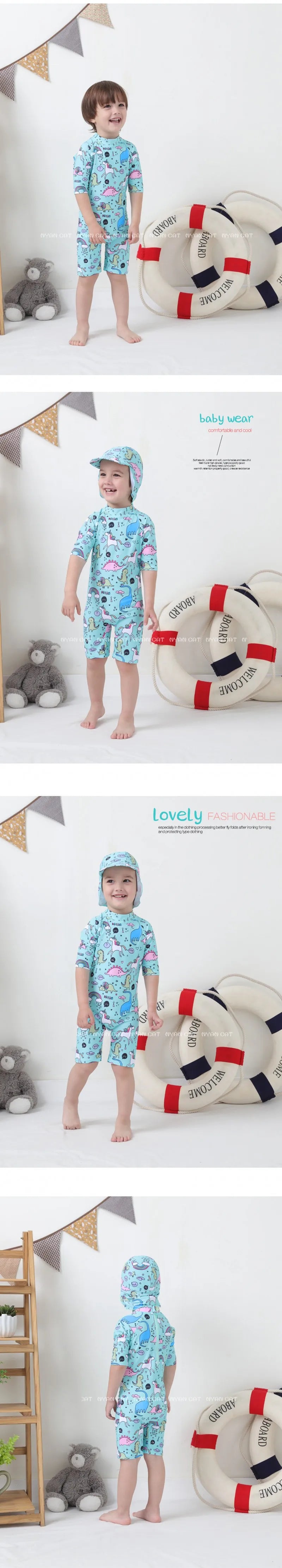 2024 baby boys girls swimwear with cap surfing Wear swimming suit infant toddler kids children Sunscreen beach bathing Suit
