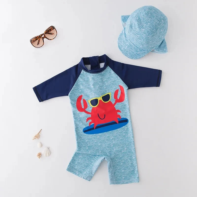2024 baby boys girls swimwear with cap surfing Wear swimming suit infant toddler kids children Sunscreen beach bathing Suit