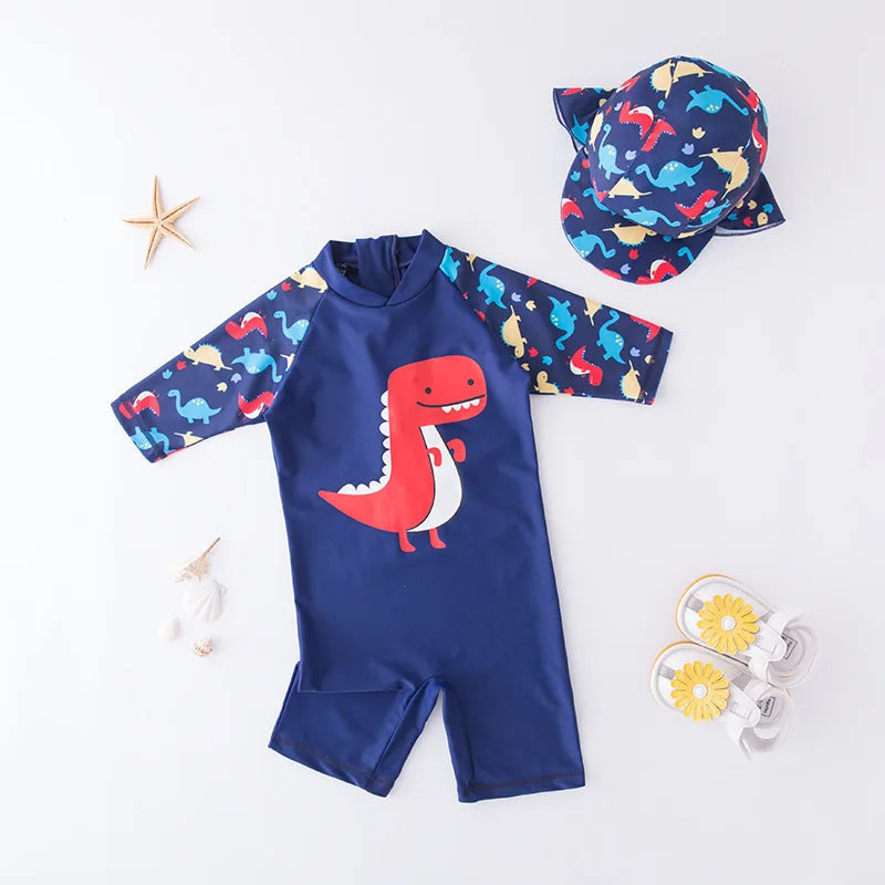2024 baby boys girls swimwear with cap surfing Wear swimming suit infant toddler kids children Sunscreen beach bathing Suit