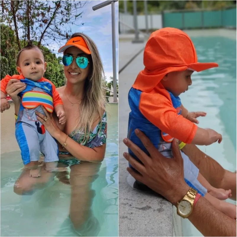 2024 baby boys girls swimwear with cap surfing Wear swimming suit infant toddler kids children Sunscreen beach bathing Suit