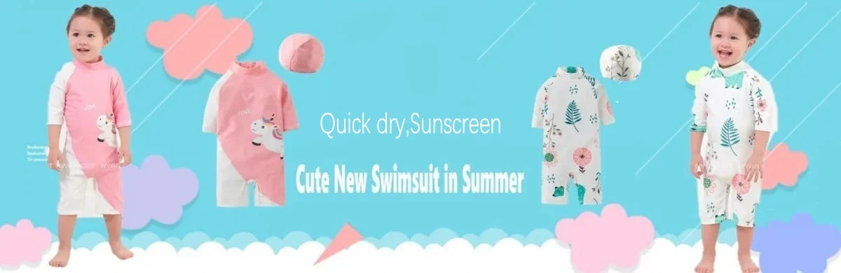 2024 baby boys girls swimwear with cap surfing Wear swimming suit infant toddler kids children Sunscreen beach bathing Suit