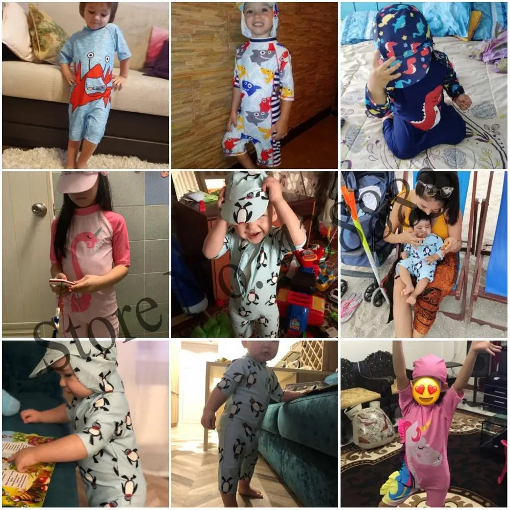 2024 baby boys girls swimwear with cap surfing Wear swimming suit infant toddler kids children Sunscreen beach bathing Suit