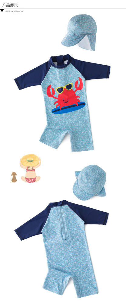 2024 baby boys girls swimwear with cap surfing Wear  swimming suit infant toddler kids children Sunscreen beach bathing Suit