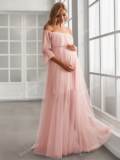 Vestido Elegante de Ombro e Manga,tecido de Malha.