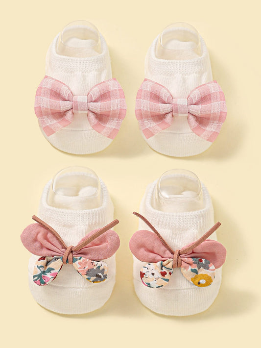 2 pares de meias decorativas de laço e borboleta para bebê