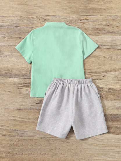 Camisa Com Detalhe De Remendo E Shorts Com Estampa Xadrez Para Menino Jovem