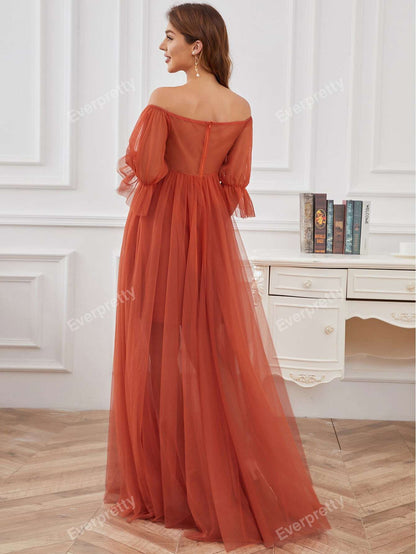 Vestido Elegante de Ombro e Manga,tecido de Malha.