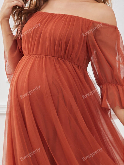 Vestido Elegante de Ombro e Manga,tecido de Malha.