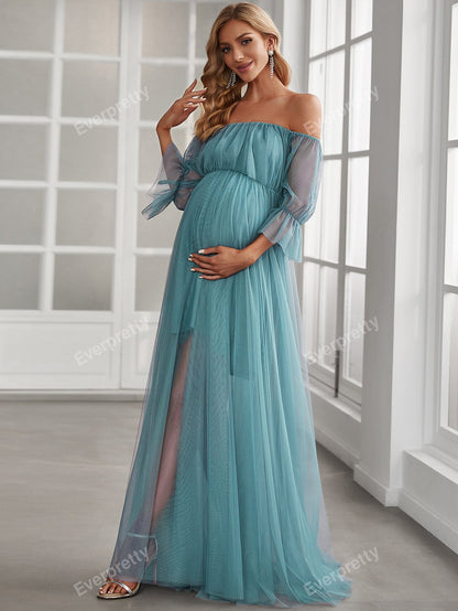 Vestido Elegante de Ombro e Manga,tecido de Malha.