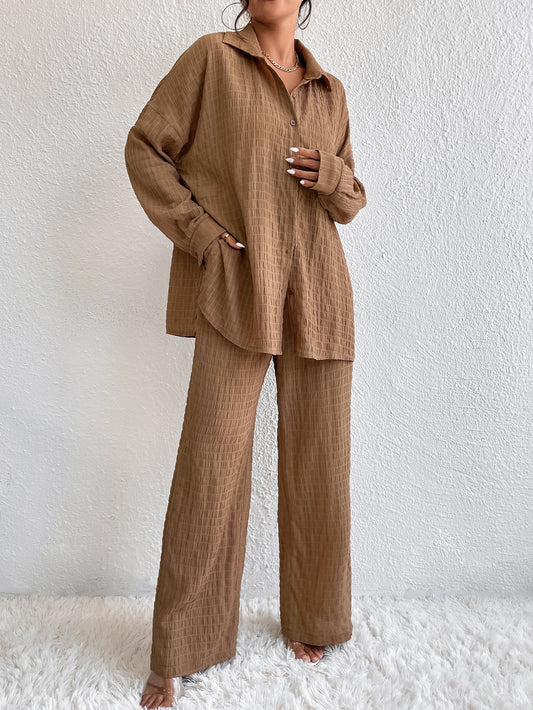 Conjunto Confy Sólido Ombro caído Camisa