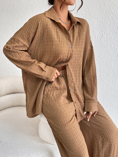 Conjunto Confy Sólido Ombro caído Camisa