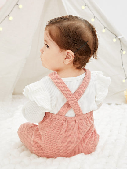 Blusa Com Babado Para Bebê Menina & Jardineira Com Estampa De Arco-íris