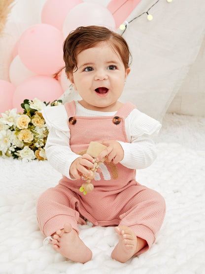 Blusa Com Babado Para Bebê Menina & Jardineira Com Estampa De Arco-íris
