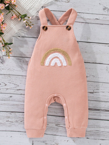 Blusa Com Babado Para Bebê Menina & Jardineira Com Estampa De Arco-íris