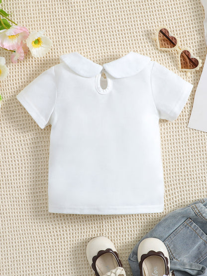 Camiseta Com Colarinho Peter Pan E Furo De Fechadura Nas Costas Para Bebê Menina