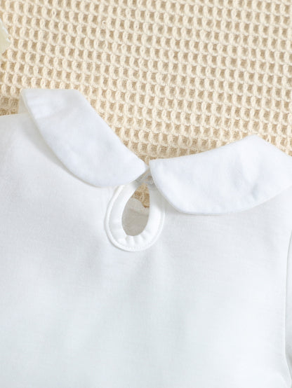 Camiseta Com Colarinho Peter Pan E Furo De Fechadura Nas Costas Para Bebê Menina
