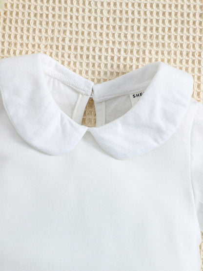 Camiseta Com Colarinho Peter Pan E Furo De Fechadura Nas Costas Para Bebê Menina