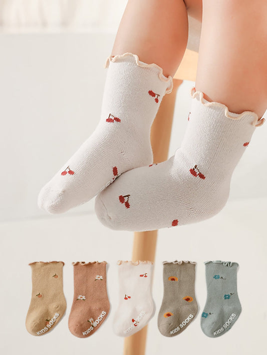 5 pares Meias de tripulação cereja