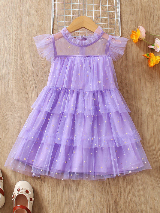 Glamorique Kids Vestido De Malha Com Estrelas Para Menina, Hem Camadas Em Estrelas
