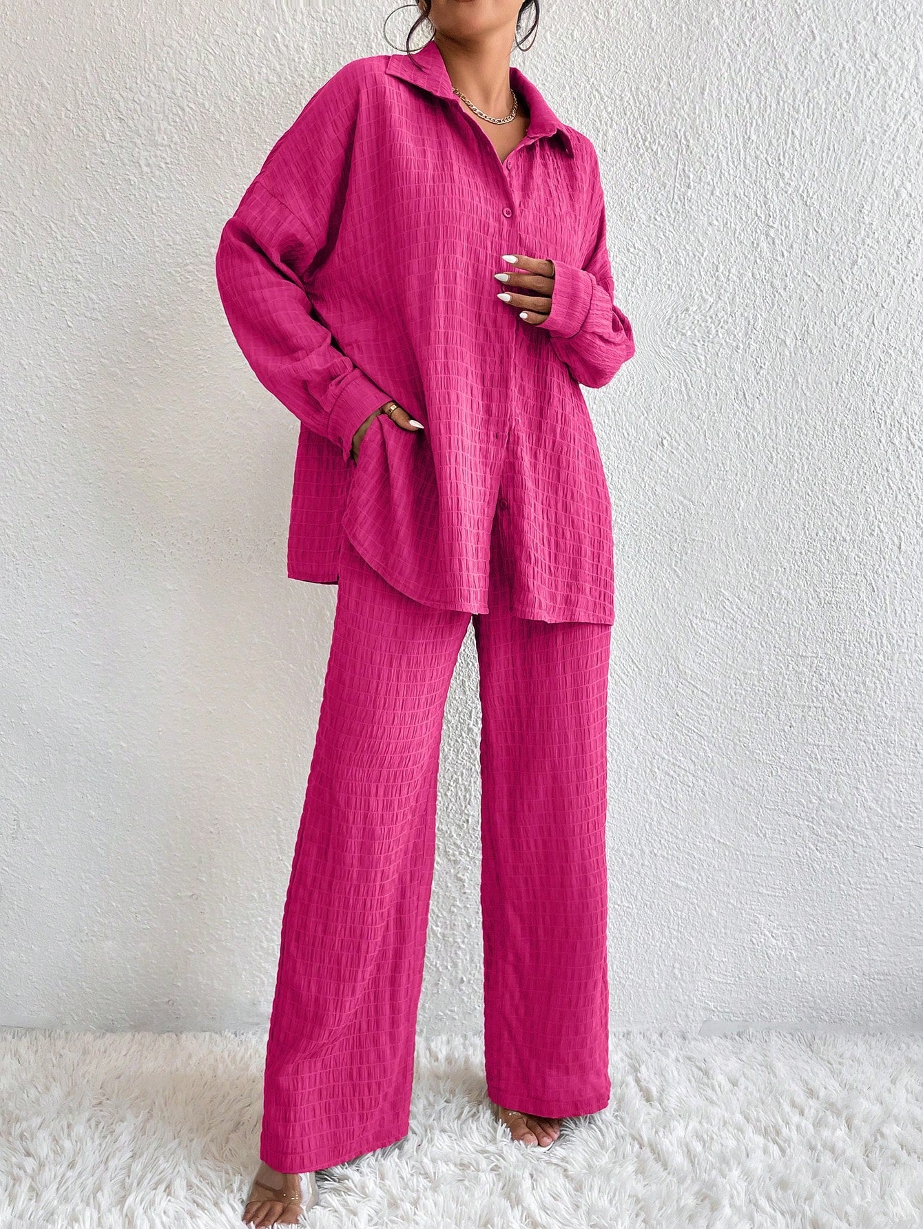 Conjunto Confy Sólido Ombro caído Camisa
