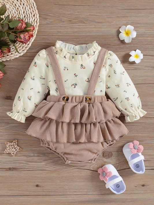 Vintaside Kids Blusa De Manga Babado Florido Para Bebê Menina & Short Saia Com Babados Para Macacão