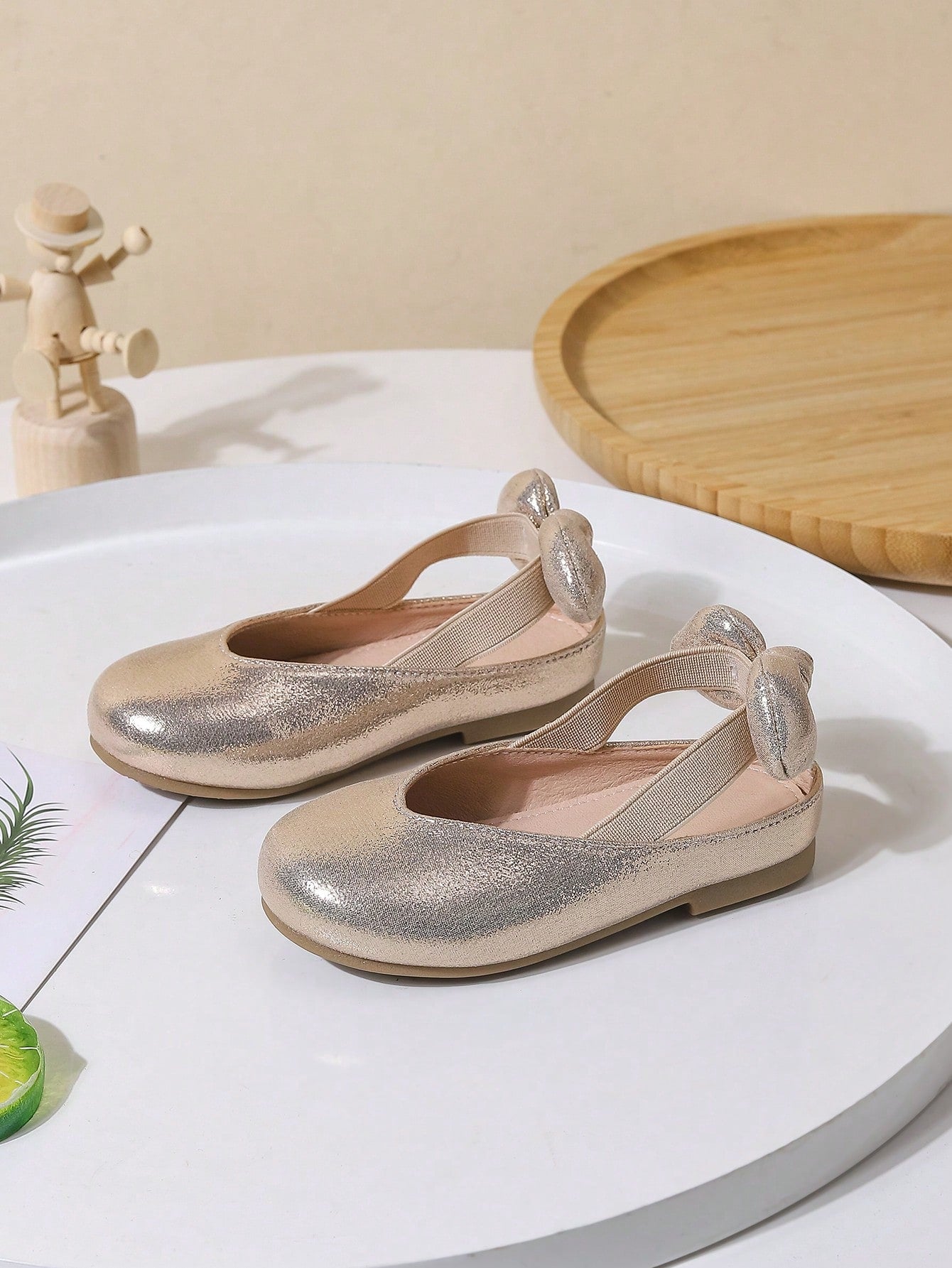 Sapatilha Bebê Menina Metálico Decoração De Arco Respirável Festa Flats Slingback Para Verão