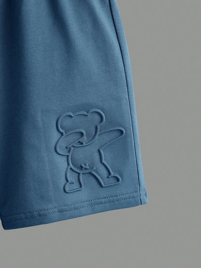 Conjunto Casual De 2 Peças Camiseta E Shorts Com Estampa De Urso Para Menino Jovem, Cor Sólida