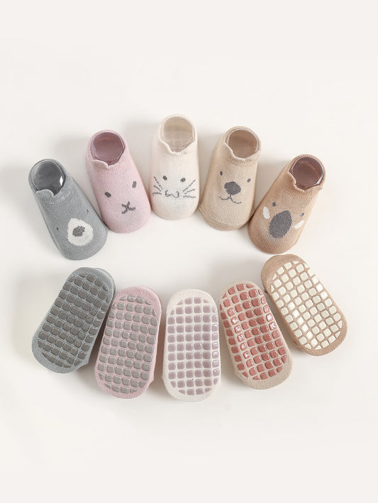 5 pares de meias Antiderrapantes de aprendizado de caminhada de bebê em estilo de desenho animado para Primavera e Outono