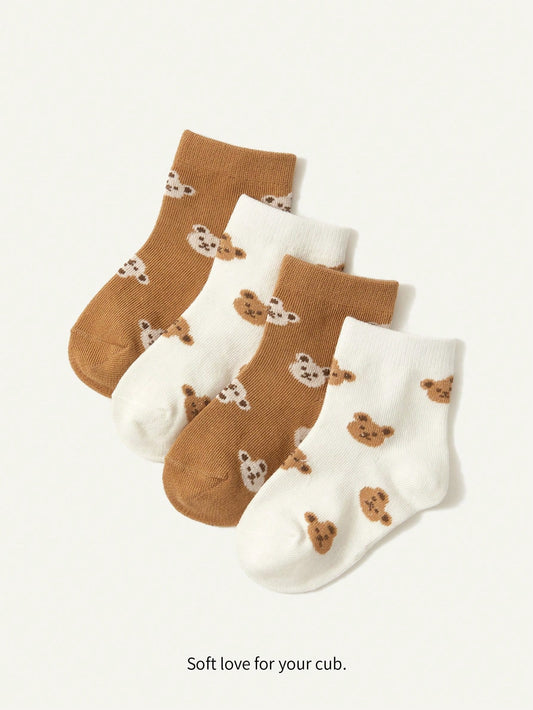 2 Pares de Socks de Algodão Jacquard de Urso Bonito para Bebê/Criança