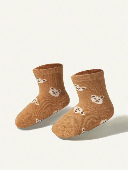 2 Pares de Socks de Algodão Jacquard de Urso Bonito para Bebê/Criança