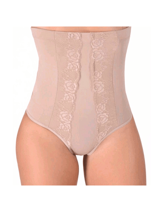 Kit 2 Cintas Modeladora Calcinha Cintura Alta Comprime e Modela Cinta Rebatida Cós Resistente com Detalhe em Renda de Suplex Pós Parto Compressão Zero Barriga
