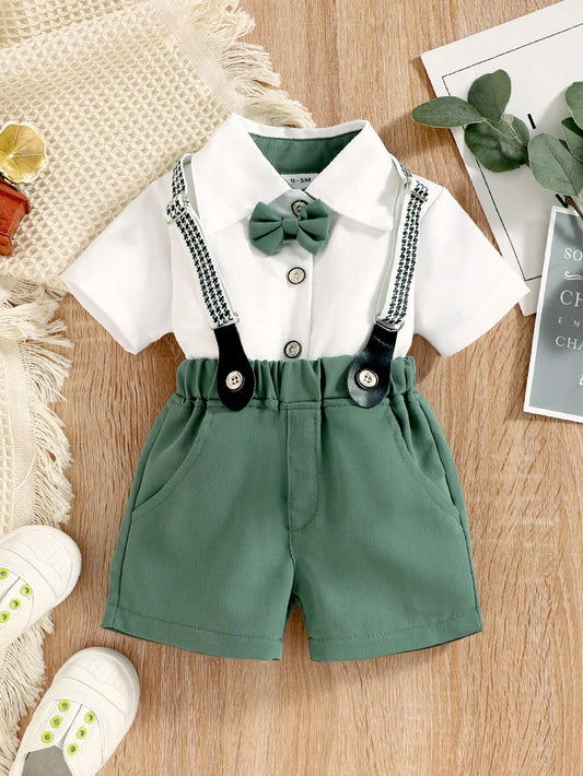 Conjunto com Suspensório Charmoso Verde Meninos