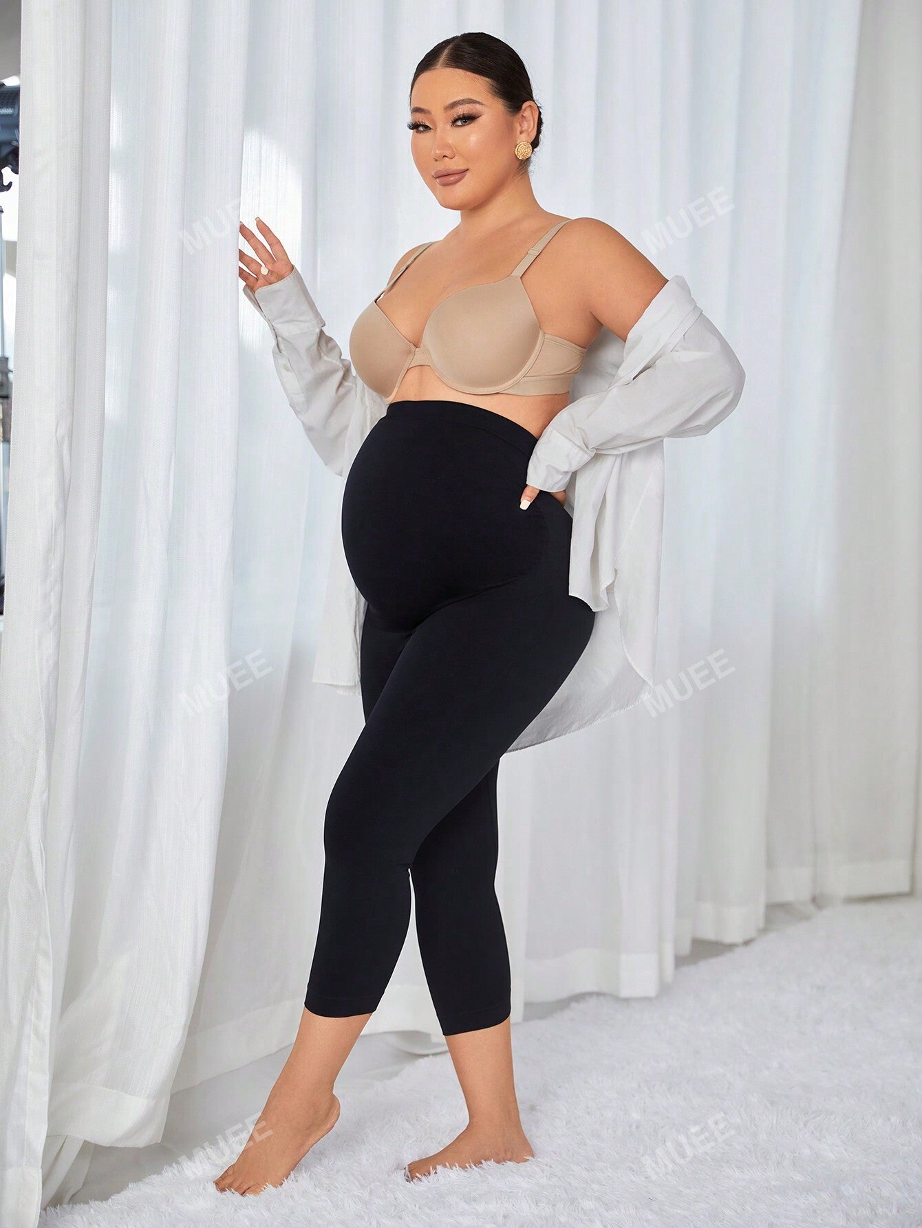 Maternidade Sem Costura Cintura Alta Macio Painel Expansível Conforto Barriga Suporte Capri Leggings