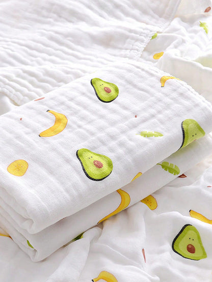 1 Peça Toalha De Banho/blanket/wrap Para Bebês 0-1 Ano, Quatro Camadas, Desenho Animado, Adequada Para Todas As Estações, Alta Absorção.