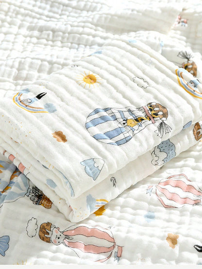 1 Peça Toalha De Banho/blanket/wrap Para Bebês 0-1 Ano, Quatro Camadas, Desenho Animado, Adequada Para Todas As Estações, Alta Absorção.