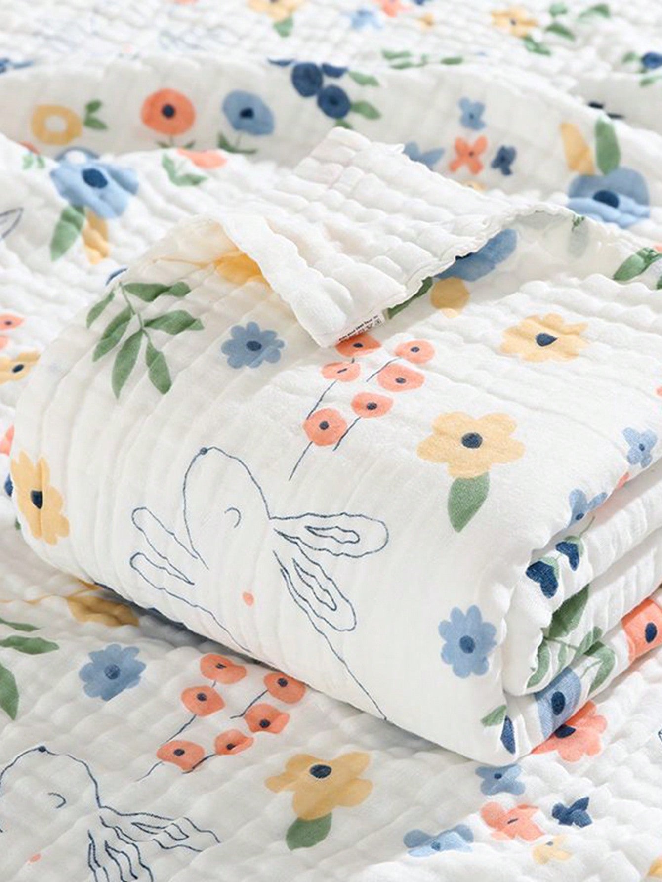 1 Peça Toalha De Banho/blanket/wrap Para Bebês 0-1 Ano, Quatro Camadas, Desenho Animado, Adequada Para Todas As Estações, Alta Absorção.