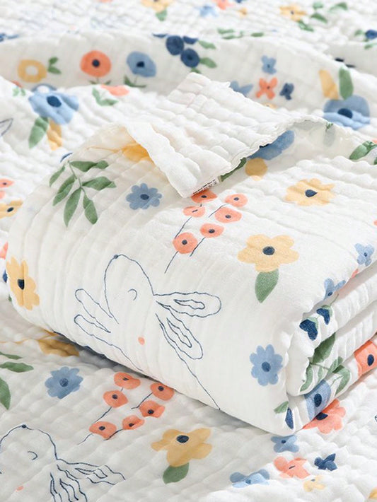 1 Peça Toalha De Banho/blanket/wrap Para Bebês 0-1 Ano, Quatro Camadas, Desenho Animado, Adequada Para Todas As Estações, Alta Absorção.
