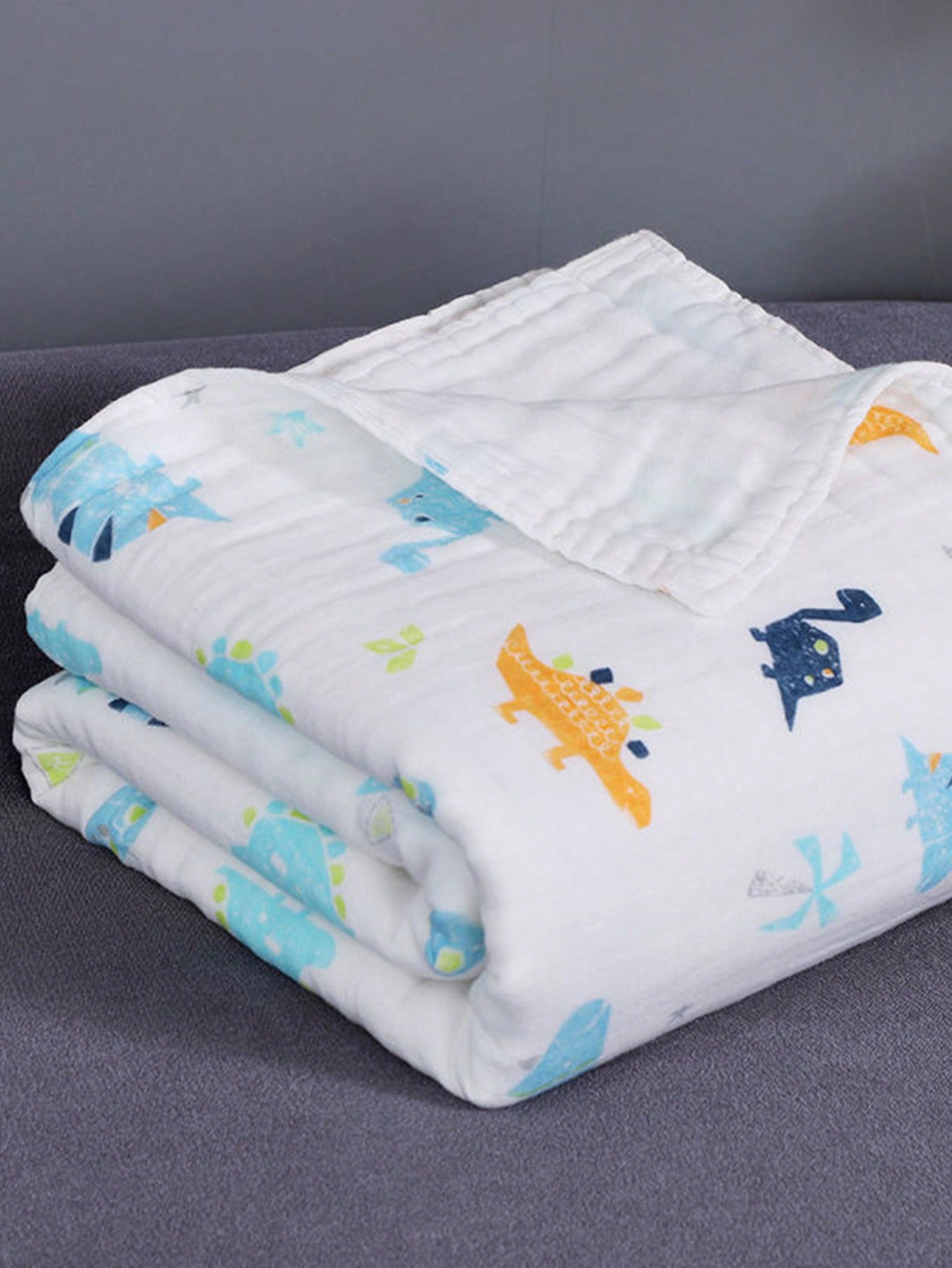 1 Peça Toalha De Banho/blanket/wrap Para Bebês 0-1 Ano, Quatro Camadas, Desenho Animado, Adequada Para Todas As Estações, Alta Absorção.
