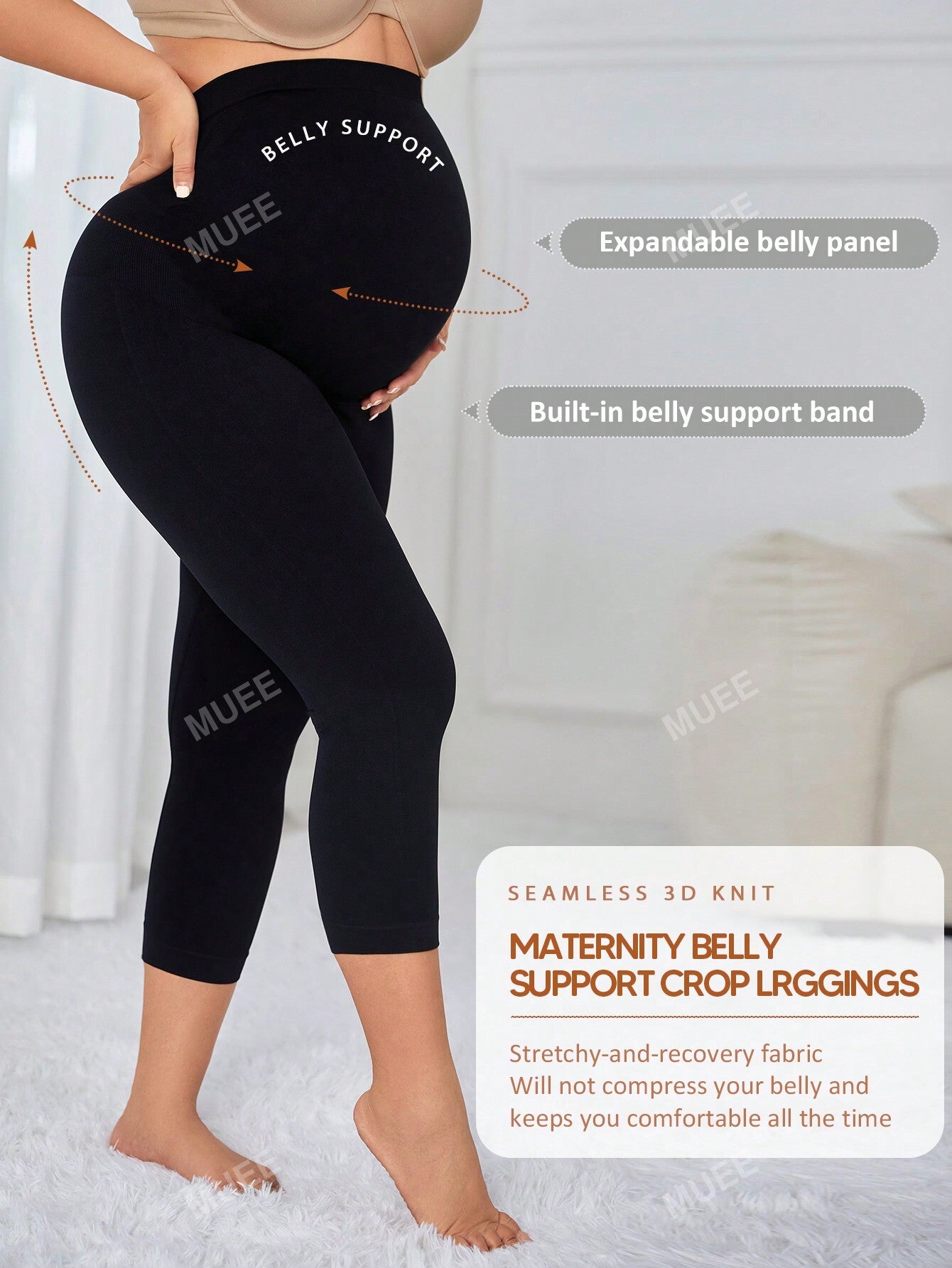 Maternidade Sem Costura Cintura Alta Macio Painel Expansível Conforto Barriga Suporte Capri Leggings