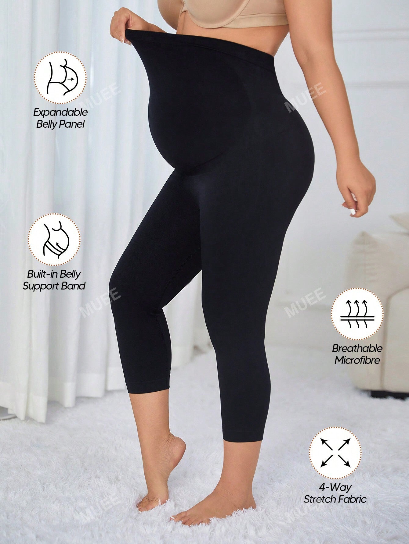 Maternidade Sem Costura Cintura Alta Macio Painel Expansível Conforto Barriga Suporte Capri Leggings