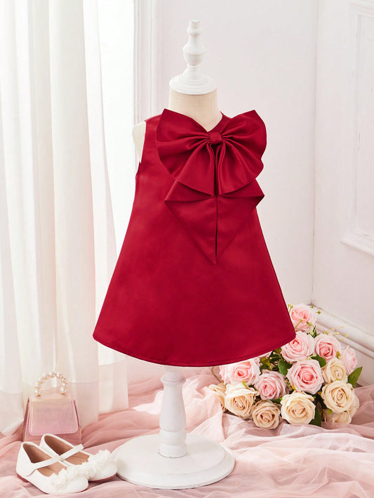 Vestido Sem Mangas De Laço De Cetim Vermelho Lindo Para Bebês Meninas